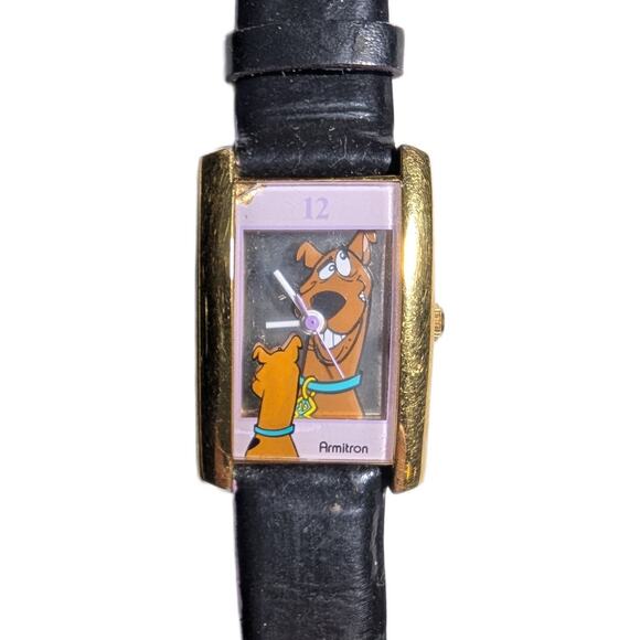 Vtg 1990s Armitron Scooby Doo Mirror Black Leather Band Women's Wrist Watch - Picture 3 of 4